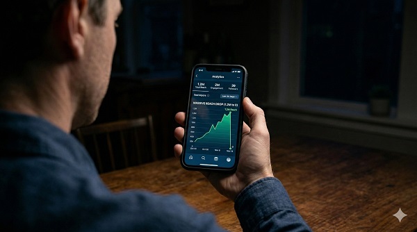phone displaying plummeting analytics